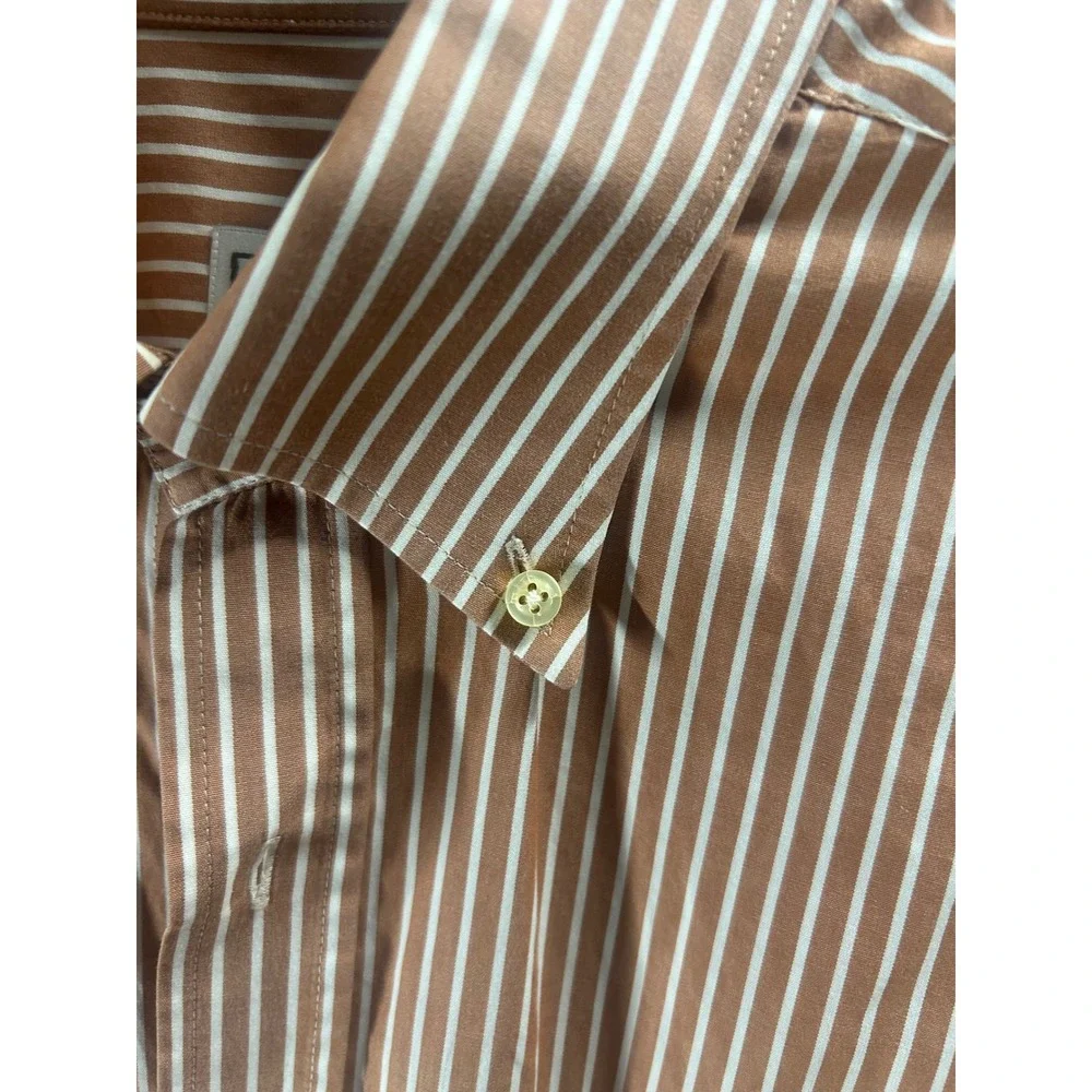 Peter Millar Men's Medium M Brown Striped Long Sleeve Button-Down Shirt - Picture 4 of 7